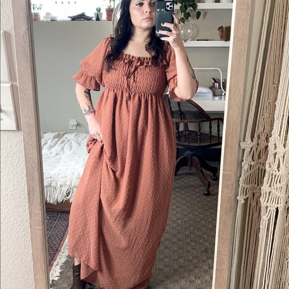 None Dresses & Skirts - Smocked puff sleeve maxi dress